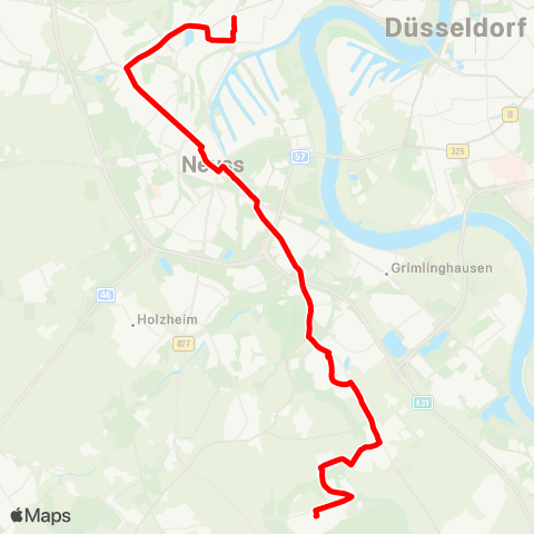 VRR Rosellerheide  -  -  D-Handweiser ü. Allerheiligen - Norf S - Gnadental Zentrum - Hbf - Neusserfurth map