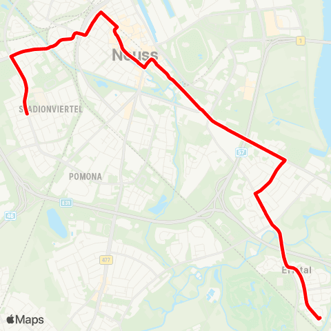 VRR Erfttal  -  -  Lukaskrankenhaus ü. Gnadental - Zentrum - Hbf - Hauptfriedhof map