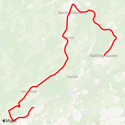 VRR Wuppertal Birkenhof - Haßlinghausen Bus Bf map