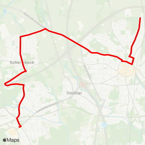 VRR RE Nordcharweg - RE Hbf - Herten-Scherlebeck - Disteln - Herten Mitte map