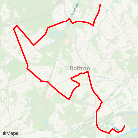 VRR Bottrop-Ebel - Hbf - ZOB Berliner Platz - Fuhlenbrock - Eigen Markt map