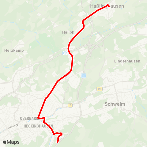 VRR W-Schmitteborn - Oberbarmen - Nächstebreck - Sprockh.-Haßlinghausen map