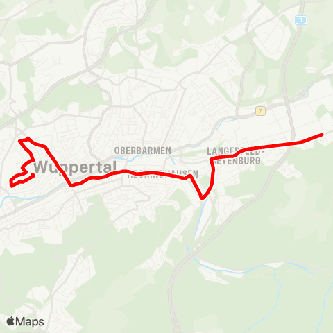 VRR W-Rott - Barmen - Heckinghausen - W-Langerfeld map