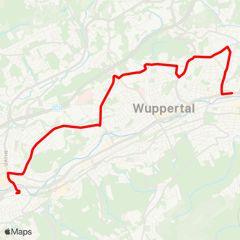 VRR Wuppertal Hbf - Oberbarmen Bf map