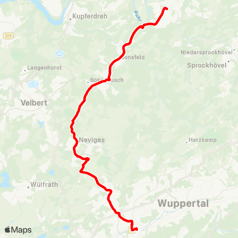 VRR Hattingen Mitte S - Wuppertal Hbf map