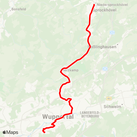 VRR Schacht Hövel - Niedersprockhövel Kirche Niedersprockhövel Kirche - Schulzentrum Kothen map