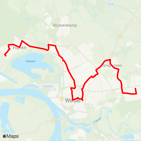 VRR Flüren - Feldmark - Wesel Bf - Lauerhaas - Wittenberg map