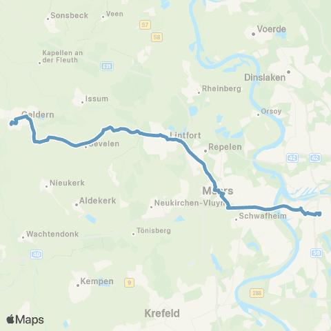 VRR Geldern Bf - Kamp-Lintfort - Moers - Duisburg Hbf map