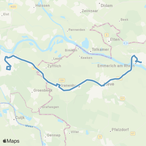 VRR Nijmegen (NL) - Kranenburg - Kleve - Emmerich map