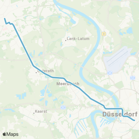 VRR D-Handelszentrum / Moskauer Str. - Düsseldorf Hbf - H.-Heine-Allee - D-Lörick - Meerbusch - Krefeld, Rheinstraße map