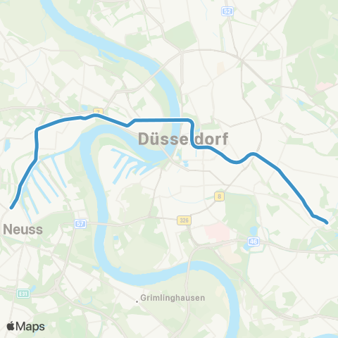 VRR D-Eller, Vennhauser Allee - D-Eller Mitte - Düsseldorf Hbf - Heinr.-Heine-Allee - D-Heerdt - Neuss Hbf map