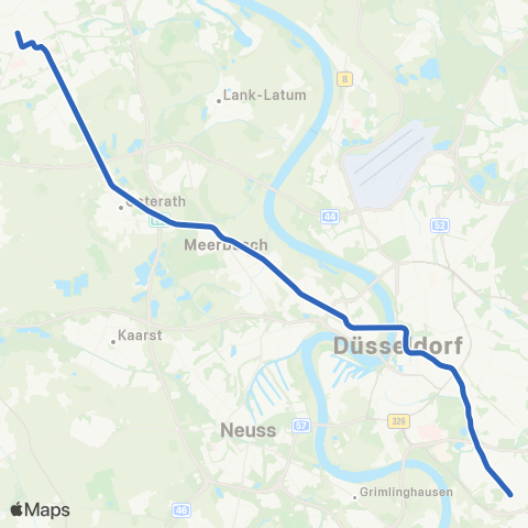 VRR D-Holthausen - D-Oberbilk - Düsseldorf Hbf - H.-Heine-Allee - D-Lörick - Meerbusch - Krefeld, Rheinstraße map