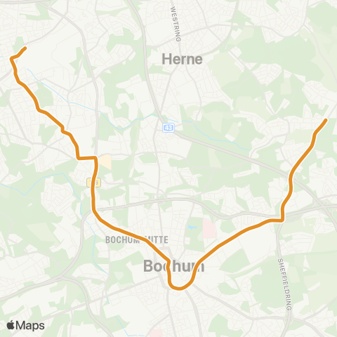 VRR Wanne-Eickel Hbf - HER-Eickel - BO-Hamme - Bochum Hbf - Gerthe map