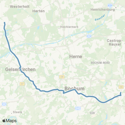 VRR BO-Langendreer - Laer - Altenbochum - Bochum Hbf - Wattenscheid - GE-Ückendorf - Gelsenkirchen Hbf - Schalke - Buer map