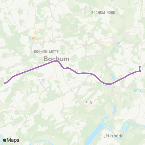 VRR BO-WAT-Höntrop - Bochum Hbf - Altenbochum - Laer - Langendreer map