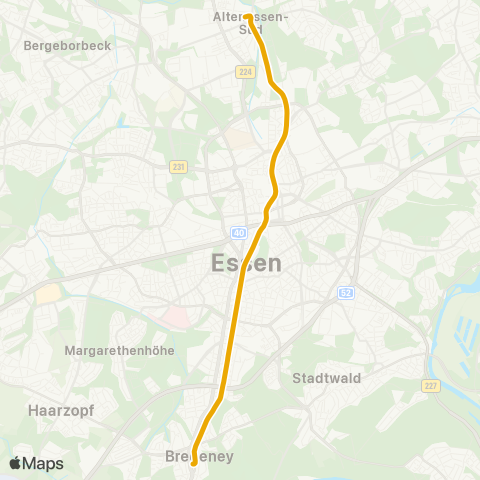 VRR Bredeney - Essen Hbf - Altenessen map