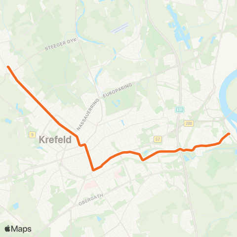 VRR KR-Hüls - Krefeld Hbf - Linn - KR-Rheinhafen map