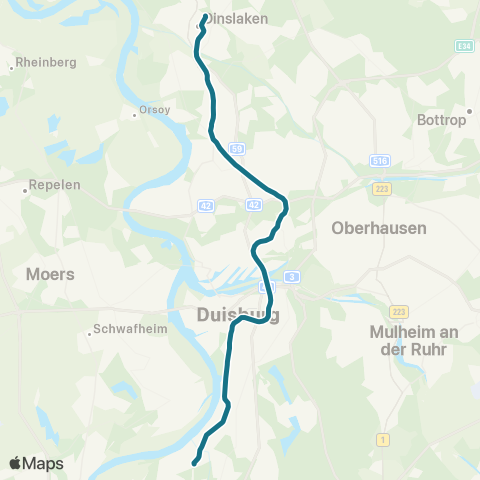 VRR Dinslaken Bf - DU-Walsum - Hamborn - Meiderich - Stadtmitte - Hochfeld - Wanheim - DU-Hüttenheim map