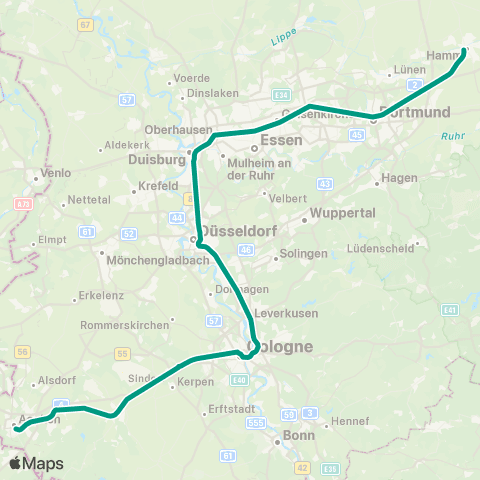 VRS Aachen - Köln - Düsseldorf - Duisburg - Essen - Dortmund - Hamm map