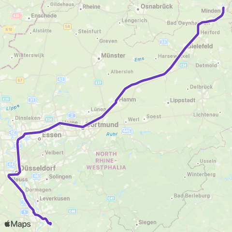 VRS Köln - Düsseldorf - Duisburg - Essen - Dortmund - Hamm - Bielefeld - Minden map