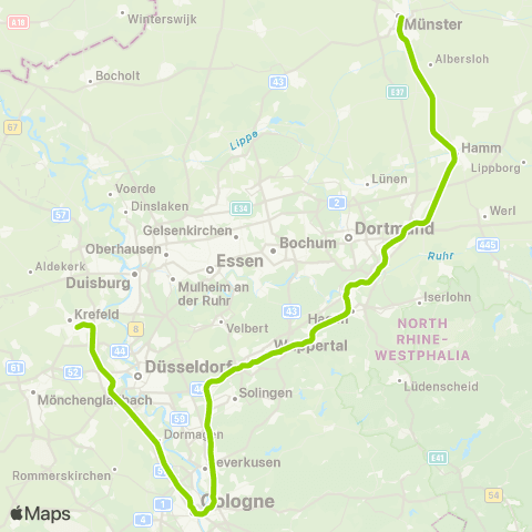VRS Rheine - Münster - Hamm - Hagen - Wuppertal - Köln - Neuss - Krefeld map