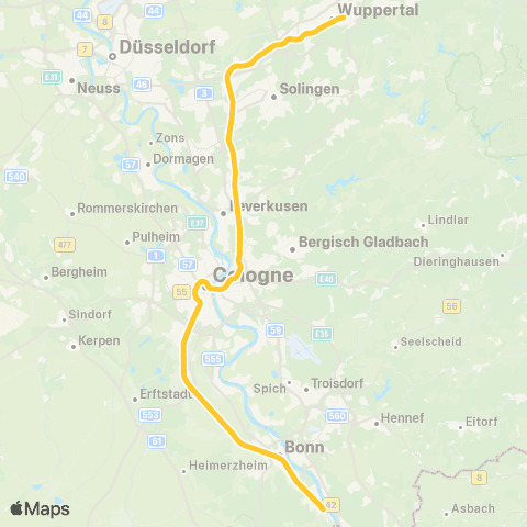 VRS Wuppertal - Solingen - Köln - Bonn - Bonn-Mehlem map