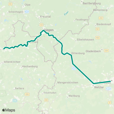 VRS Siegen - Haiger - Gießen - Frankfurt map