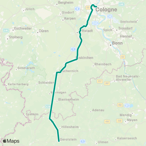 VRS Köln - Euskirchen - Mechernich - Kall - Jünkerath - Gerolstein - Trier map