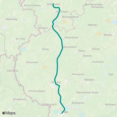 VRS Köln - Euskirchen - Mechernich - Kall - Gerolstein - Trier map