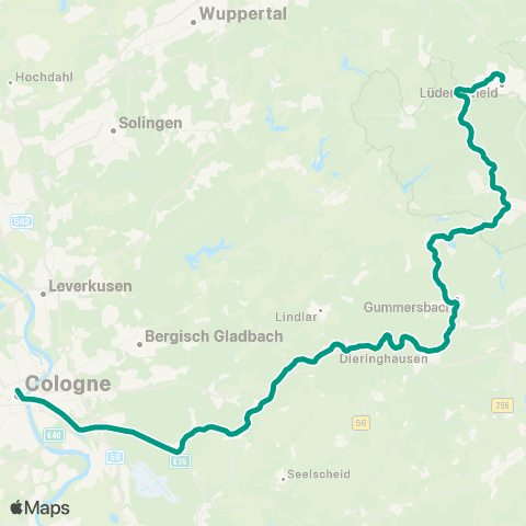 VRS (Lüdenscheid) - Meinerzhagen - Gummersbach - Overath - Rösrath - Köln map
