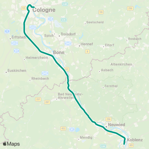 VRS Mönchengladbach - Grevenbroich - Köln - Bonn-Beuel - Linz - Neuwied - Koblenz map