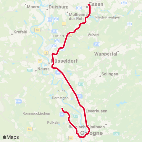 VRS Köln - Leverkusen - Langenfeld - Düsseldorf - Essen map