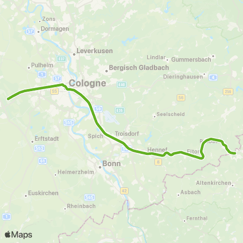 VRS Horrem - Köln - Troisdorf - Siegburg - Hennef - Eitorf - Au (Sieg) map