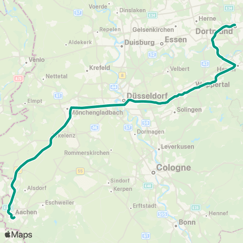 VRS Aachen - Mönchengladbach - Düsseldorf - Wuppertal - Hagen - Dortmund map