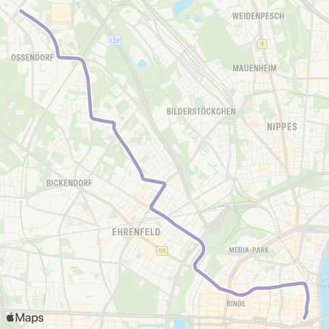 vrs Köln Sparkasse Am Butzweilerhof - Ossendorf - Subbelrather Str. - Friesenplatz - Dom / Hbf - Rathaus - Köln Heumarkt map