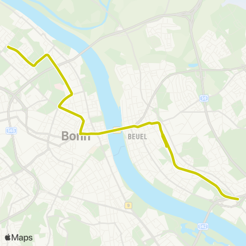 vrs Ramersdorf - Beuel Bf - Bertha-von-Suttner-Platz - Chlodwigplatz - Innenministerium - Graurheindorf - Auerberg map