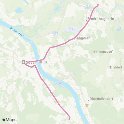 vrs Siegburg Bf - Sankt Augustin - Beuel - Bonn Hbf - Heussallee / Museumsmeile - Hochkreuz / Dt. Museum Bonn - Bad Godesberg map