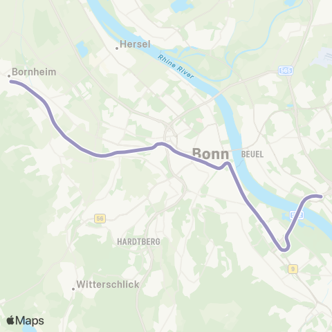vrs Ramersdorf - Heussallee / Museumsmeile - Bonn Hbf - Dransdorf - Alfter - Bornheim - (Brühl - Hürth - Köln, Dom / Hbf - Köln-Thielenbruch)  map