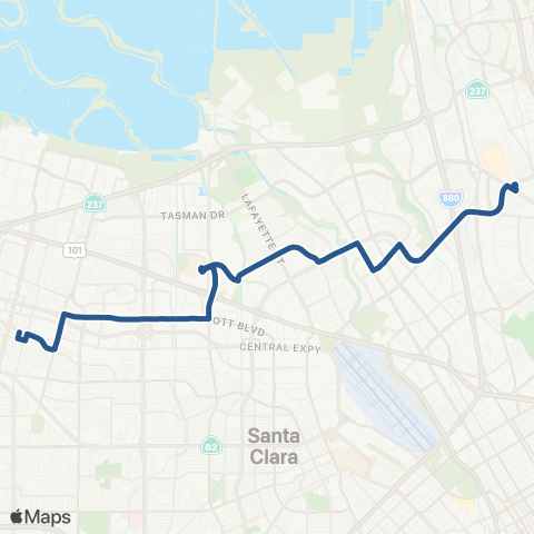 VTA Milpitas BART - Sunnyvale TC map