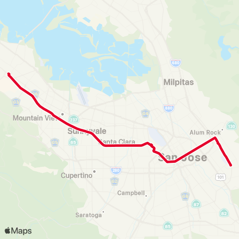 VTA Palo Alto TC - Eastridge Rapid map