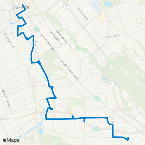 VTA 2nd & Santa Clara - Santa Teresa map