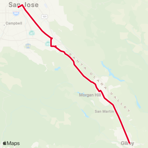 VTA San Jose Diridon - Gilroy TC map