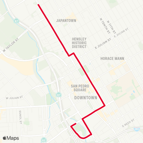 VTA Bus Bridge - San Carlos Rail Rehab map