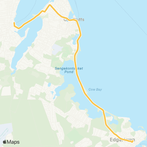 VTA Edgartown - Oak Bluffs - Vineyard Haven via Bch Roads map