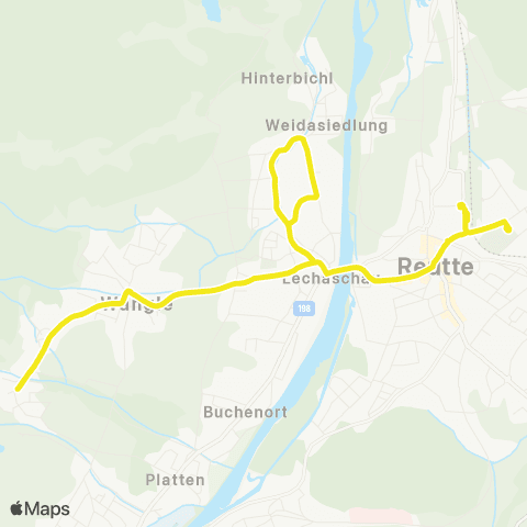 Verkehrsverbund Tirol Reutte Bahnhof - Lechaschau - Wängle map
