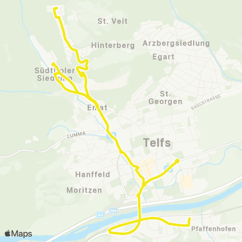 Verkehrsverbund Tirol Telfs: Sonnensiedlung - Telfs-Pfaffenhofen Bahnhof map
