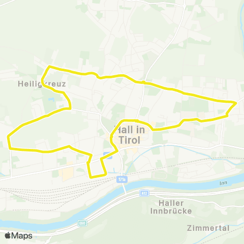 Verkehrsverbund Tirol Hall i. T.:  Bahnhof - Kurhaus - Heiligkreuz - Schwimmbad - Bahnhof map