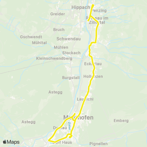 Verkehrsverbund Tirol Ramsau i.Z. - Hippach - Schwendau - Burgstall - Mayrhofen map