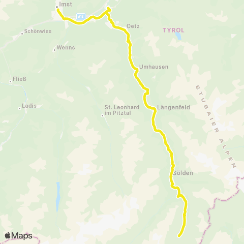 Verkehrsverbund Tirol Imst - Ötztal-Bahnhof - Sölden - Obergurgl - Hochgurgl map