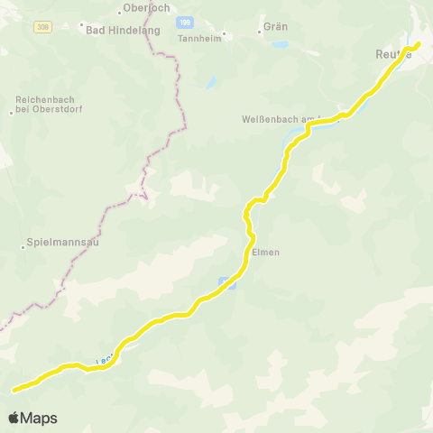 Verkehrsverbund Tirol Reutte - Weißenbach - Elbigenalp - Steeg - Warth - Lech map